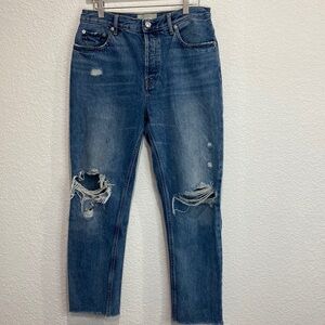 Everlane Women's The Cheeky Button Fly Distressed Organic Cotton Jeans 28 Crop